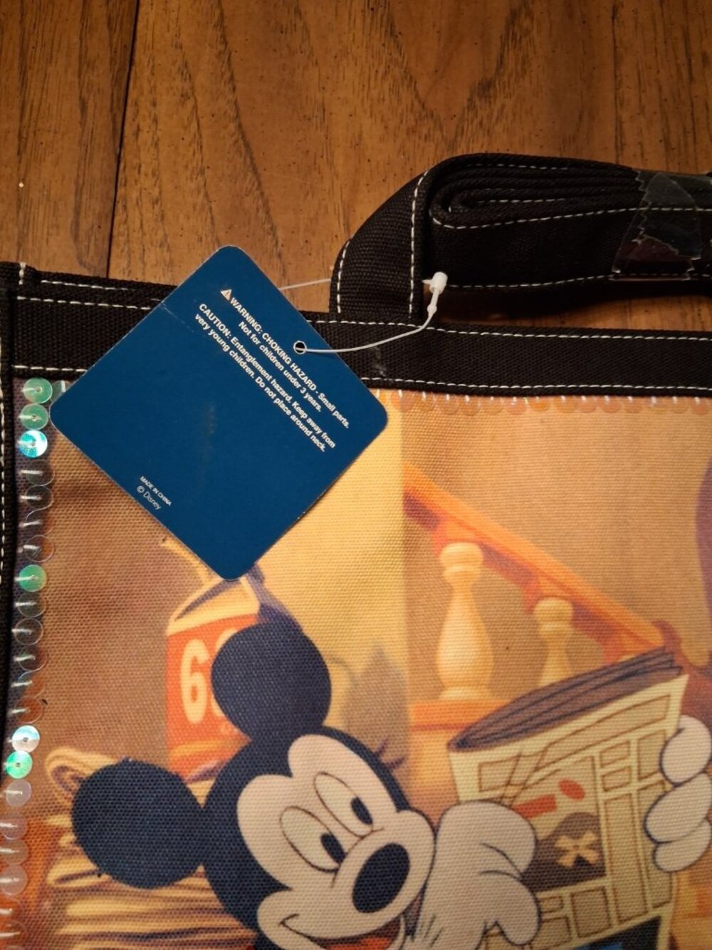 NWT Disney Mickey and Minnie Mouse Beaded Canvas Tote Purse Bag Black - Picture 5 of 11